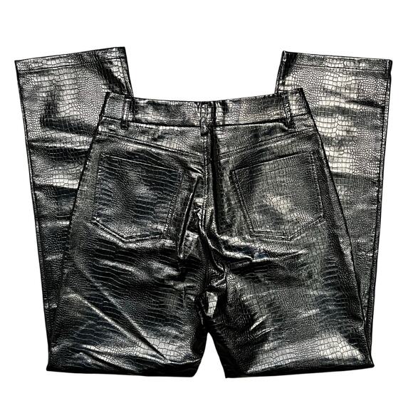 Boii Studios Black Alligator Faux Leather High Rise Straight Leg Pant Women XL - Picture 4 of 8